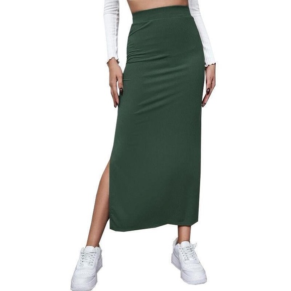 Abercrombie & Fitch Dresses & Skirts - Abercrombie Dark Olive Green Maxi Skirt Slit NEW